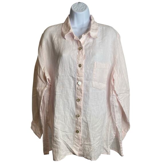Chico's Women's Pink Linen Button Up Blouse Size 3 XL Coastal Flowy Nantucket - Picture 1 of 12